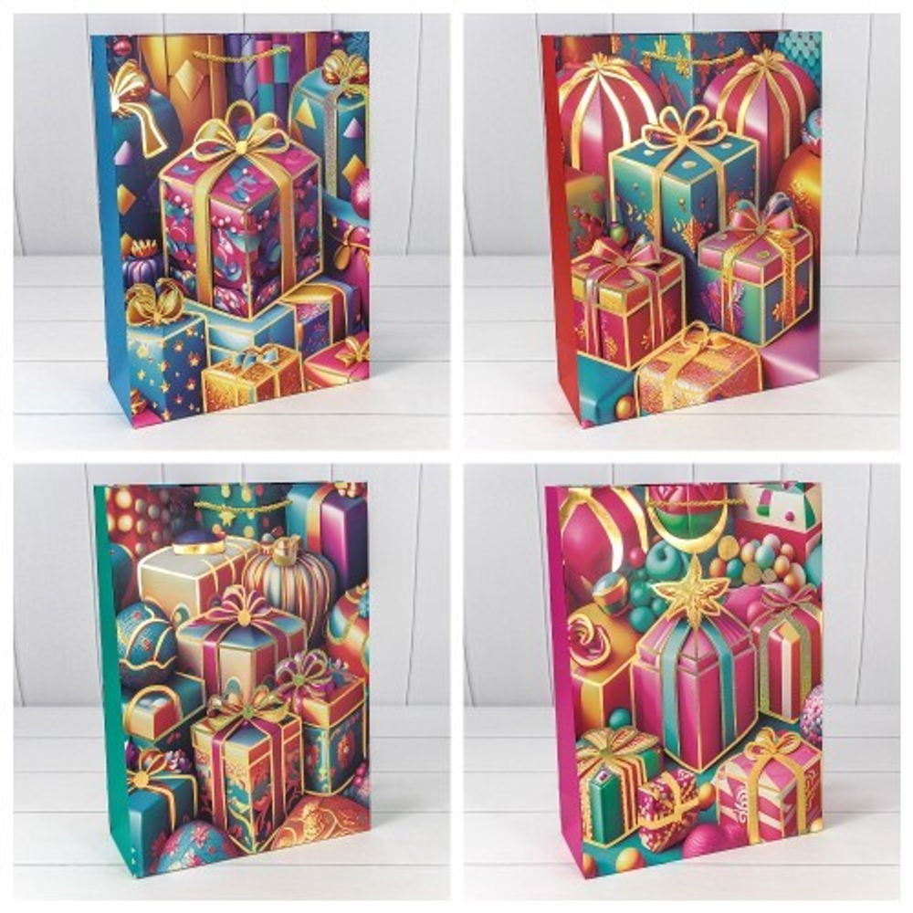 Пакет подарочный 30 х 41.5 х 12 см Набор 4 шт "Новый год" (Микс)