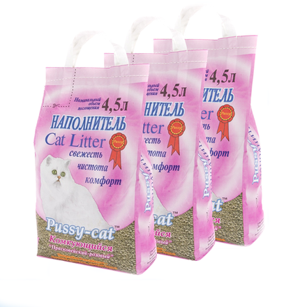 Наполнитель Pussy-cat комкующийся "Прасковейский розовый", 4,5л - 3шт