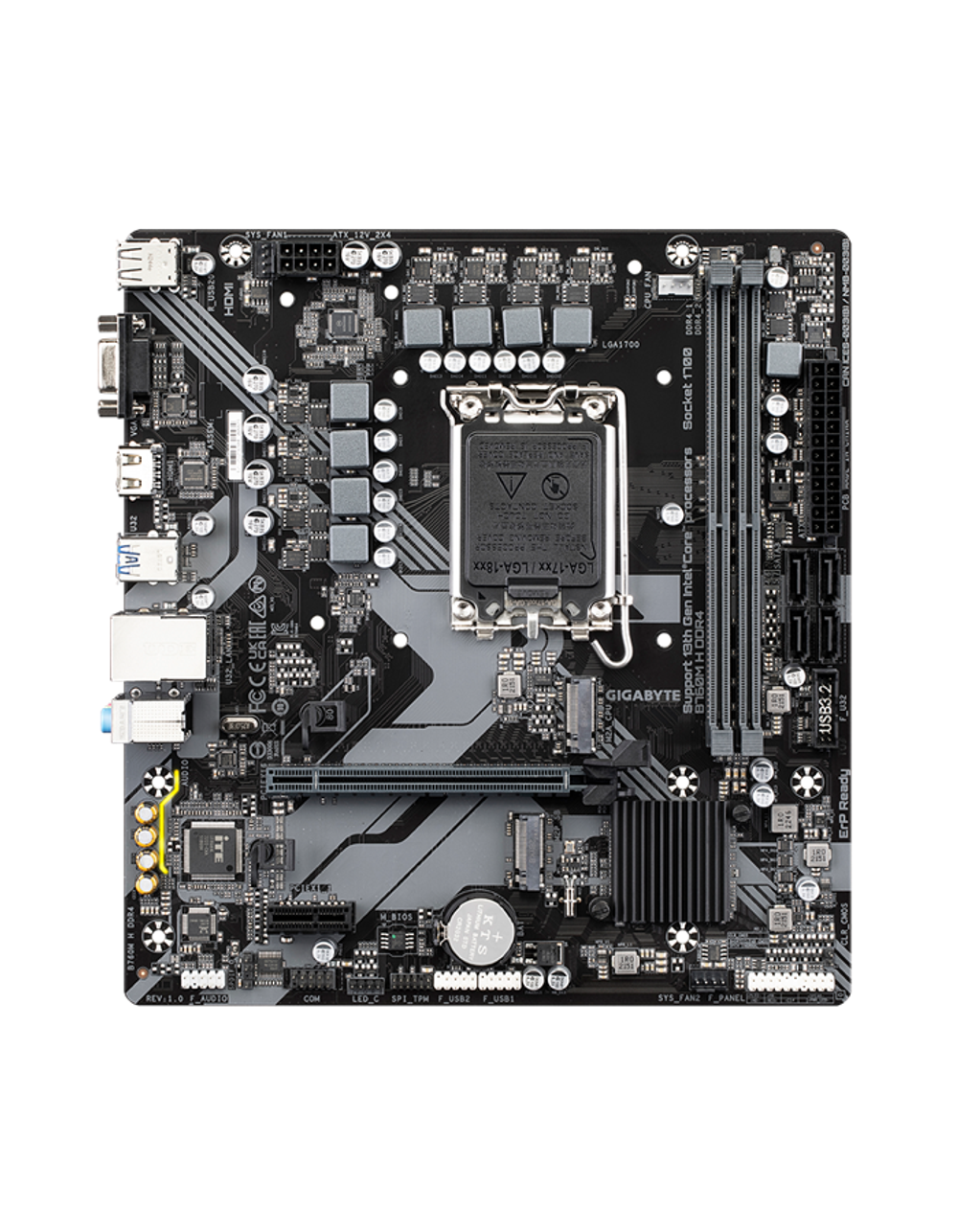 Материнская плата GIGABYTE B760M H DDR4, LGA1700, B760, 2*DDR4, 4*SATA, 2*M.2, 4*USB 3.2, 2*USB 2.0, 1*PCIx16, 2*PCIx1, D-Sub+HDMI, mATX