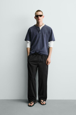ZARA ХЛОПКОВЫЕ БРЮКИ RELAXED FIT, ЧЕРНЫЙ