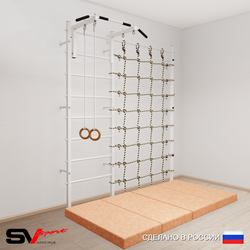 Шведская стенка Sv Sport усиленная 61040 (Турник стандарт/Кольца/Мат 2м/Канатный лаз)