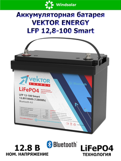 Аккумуляторная батарея VEKTOR ENERGY LFP 12,8-100 Smart (100Ah / 12,8V / 1280Wh / BMS / BT 4.0 / LiFePO4)