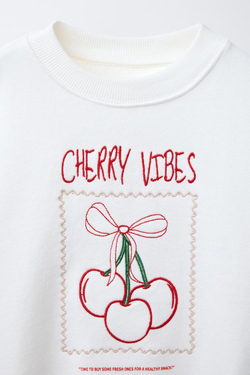 ZARA ТОЛСТОВКА С ВЫШИВКОЙ «ВИШНИ», ЖЕЛТОВАТО-БЕЛЫЙ