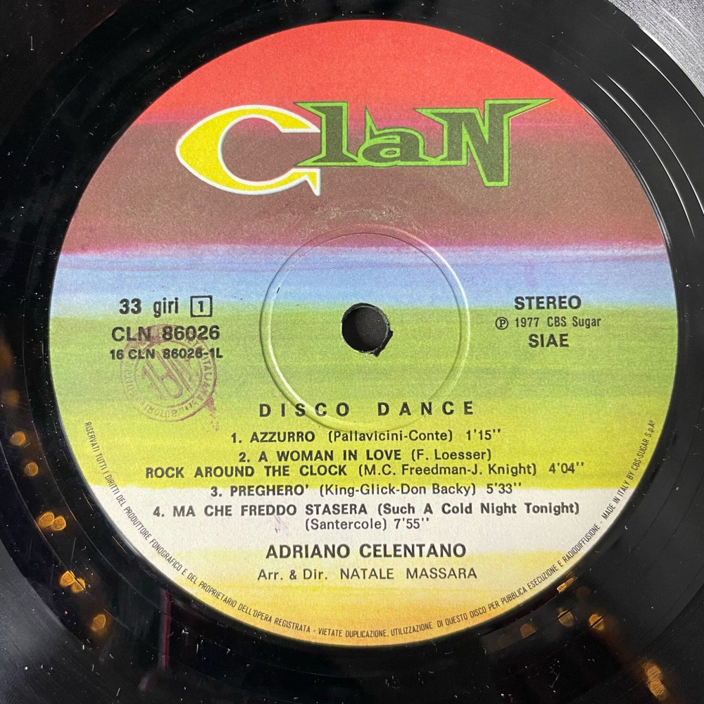 Винтажная виниловая пластинка LP Adriano Celentano Адриано Челентано Disco Dance (Italy 1977) Azzurro