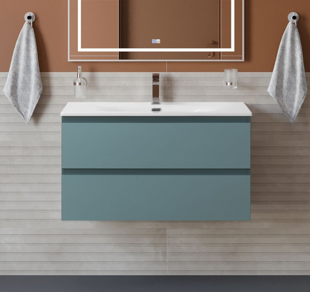 Тумба с раковиной подвесная BelBagno KRAFT-800-2C-SO-AO Голубой матовый, раковина белая BB-8099-80