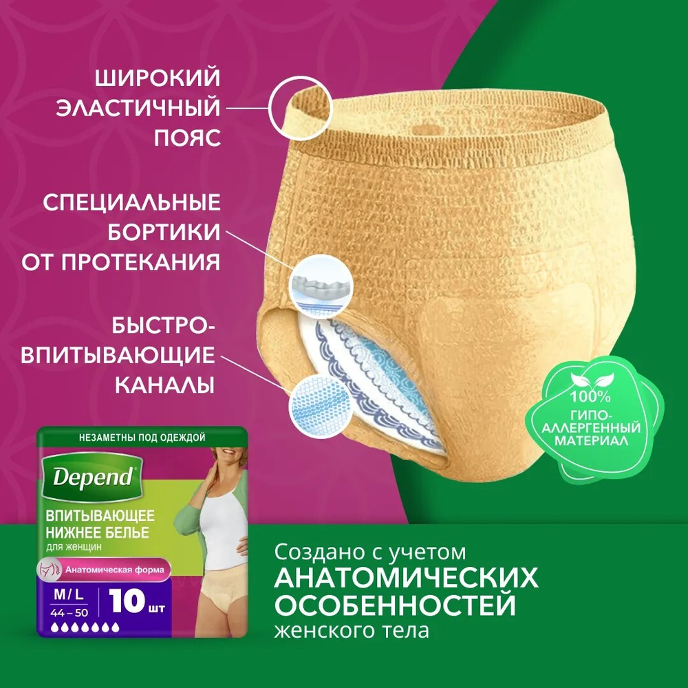 Депенд Белье впитывающее женское M–L Norm, 10 шт. Depend