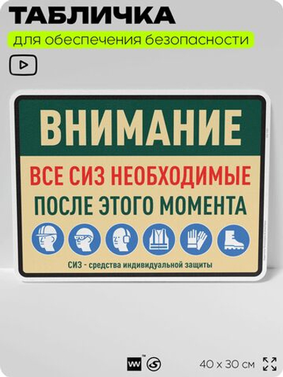 Табличка для обеспечения безопасности "Все СИЗ необходимые после этого момента", для производства, предприятия, организаций, 40х30 см, Silver Plane x Айдентика Технолоджи