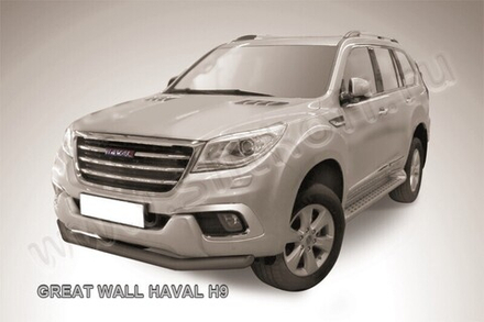 Защита переднего бампера (нержавейка) Haval H9 (2014-2017) d76 (черный)