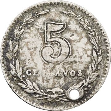 5 песо 1906 Аргентина с отверстием
