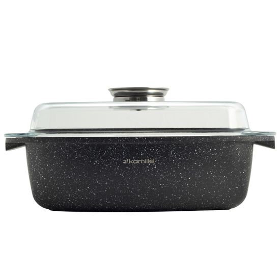 Кастрюля-гусятница 5,5 л. Kamille KM 4433 из литого алюминия с антипригарным покрытием и стеклянной крышкой