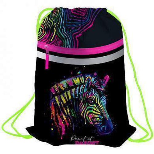 Мешок для обуви 1 отделение Berlingo "Neon Zebra", 460*360мм, светоотражающая лента, карман на молни