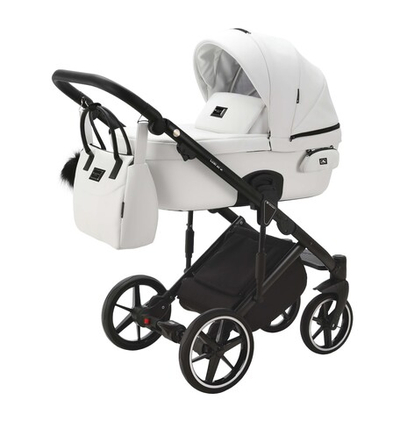 Детская универсальная коляска Adamex LUMI Deluxe L-SA1 Белая экокожа (2в1)