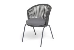 "Люксембург" стул плетеный из роупа, каркас из стали темно-серый (RAL7024) муар, роуп темно-серый круглый, ткань темно-серая 027