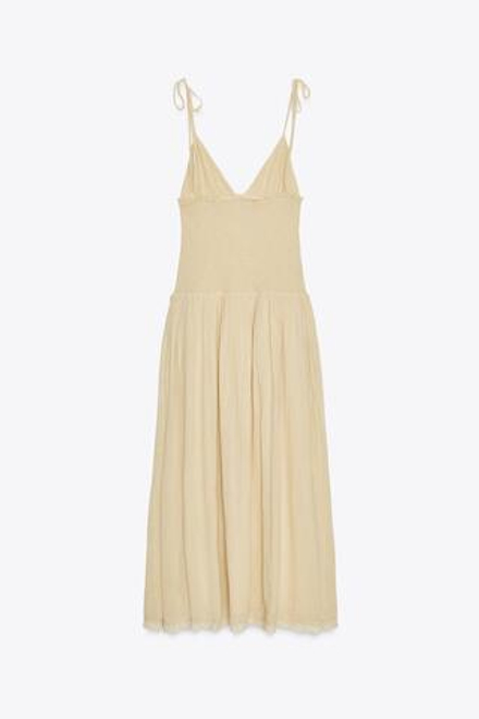ZARA КОМБИНИРОВАННОЕ ПЛАТЬЕ МИДИ В РУБЧИК, БЕЖЕВЫЙ