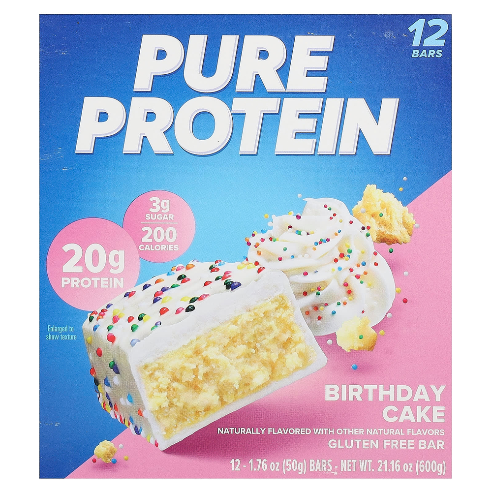 Pure Protein, батончики без глютена, со вкусом праздничного торта, 12 батончиков, 50 г (1,76 унции)