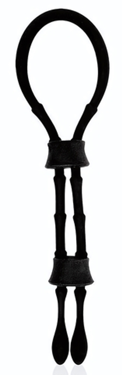 Черное силиконовое эрекционное кольцо-лассо с двумя утяжками (Цвет: черный)