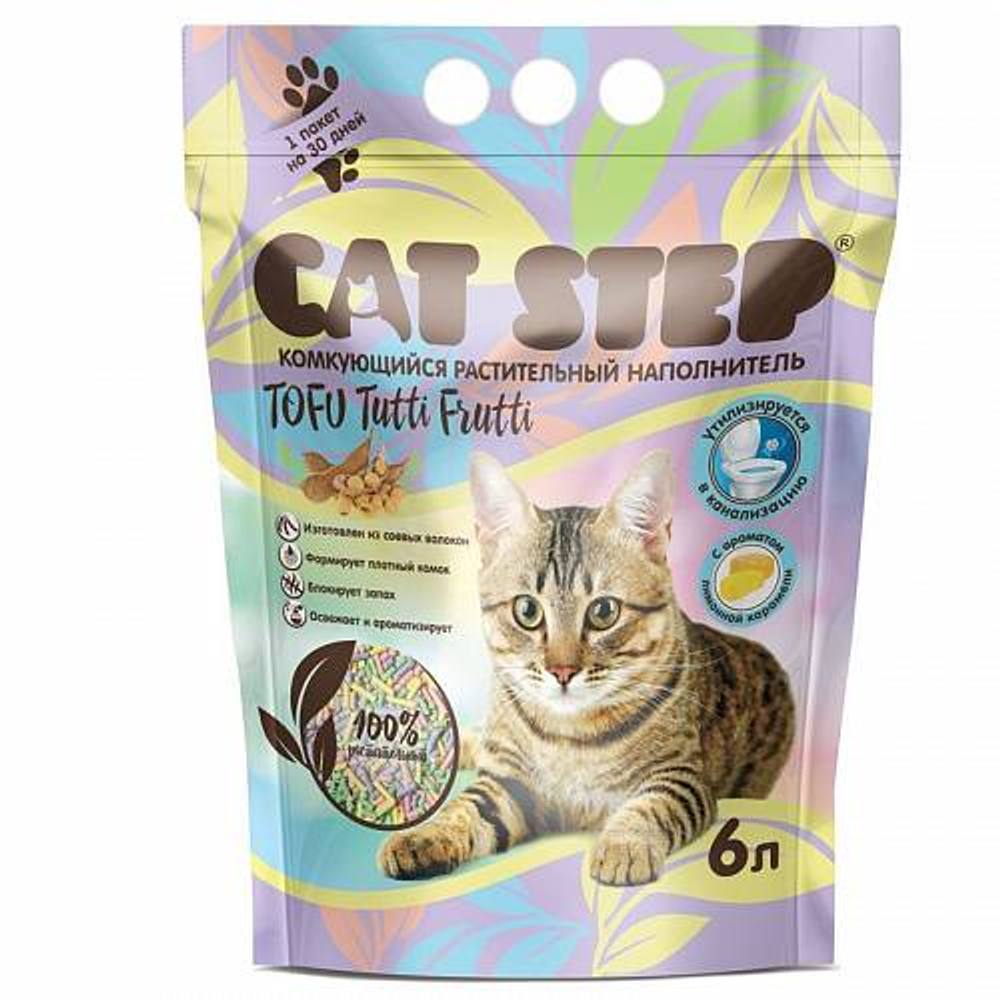 CAT STEP Tofu Tutti Frutti Наполнитель комкующийся растительный 12 л