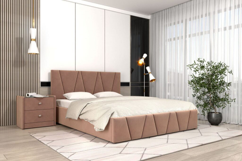 Кровать ВЕНДЕТТА 1,6 с подъемным механизмом, ткань ВАРИАНТ 3 (пудра)  ПФ  фурнитура (с подъемным мех