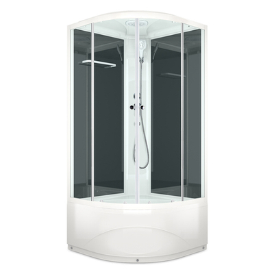 Душевая кабина MELODIA CLASSICA 80х80х218мм высокий поддон, черные стенки с крышей, прозр.стекло,бел.профиль, смесителем и аксессуарами