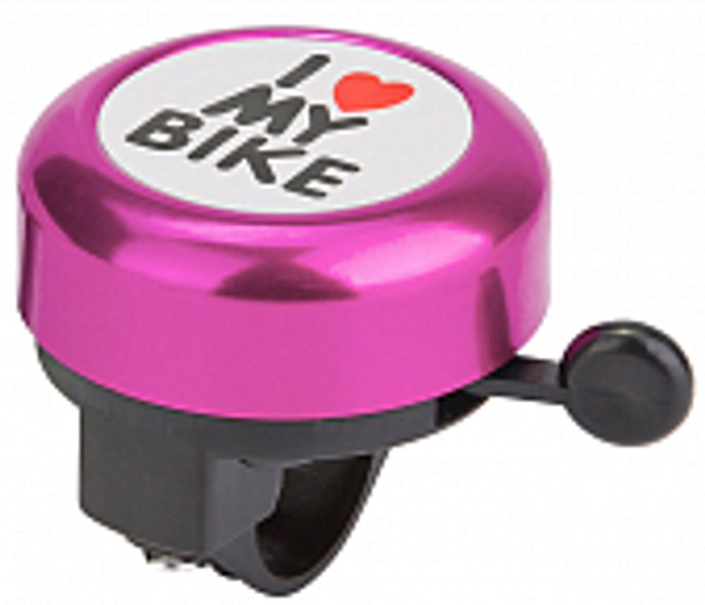 Звонок 45AE-10 &quot;I love my bike&quot; алюминий/пластик, чёрно-розовый