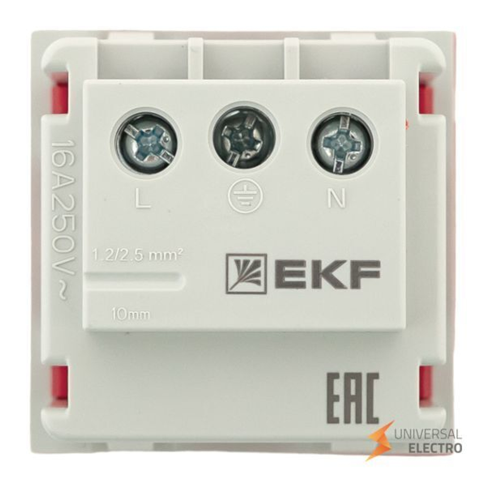Розетка 45х45 с заземлением, с защ, шторками, 90 градусов, красная EKF