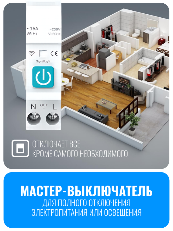 Умный Wi-Fi выключатель Smart Aura на DIN-рейку