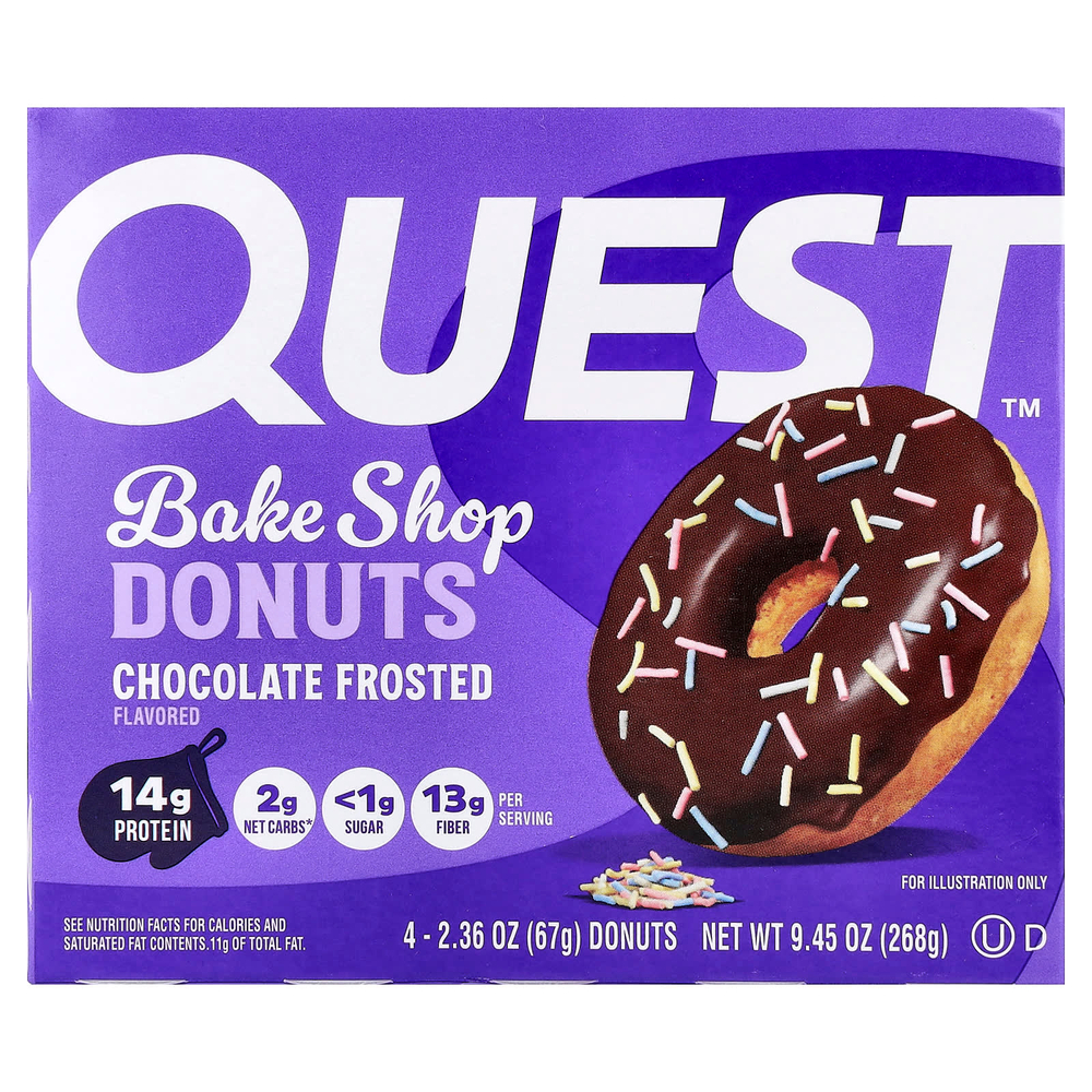 Quest Nutrition, Bake Shop Пончики, в шоколадной глазури, 4 пончика по 67 г (2,36 унции)