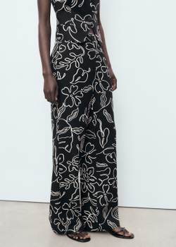 Брюки из смесового льна с цветочным принтом