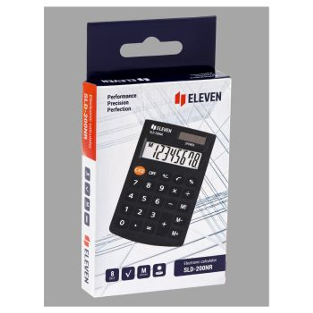 Калькулятор карманный Eleven SLD-200NR, 8 разрядов, двойное питание, 62*98*10мм, черный