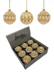 Набор винтажных стеклянных шаров Жемчужное ожерелье 80 мм., пудрово-золотой, 9 шт., Christmas DeLuxe (13991)