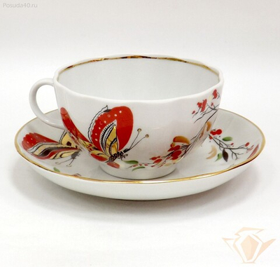 Чашка с блюдцем чайная ф. Тюльпан рис. Бабочки арт. 81.10088.00.1