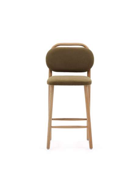 Полубарный стул Helda из зеленого шенилла и массива дуба FSC 65 см