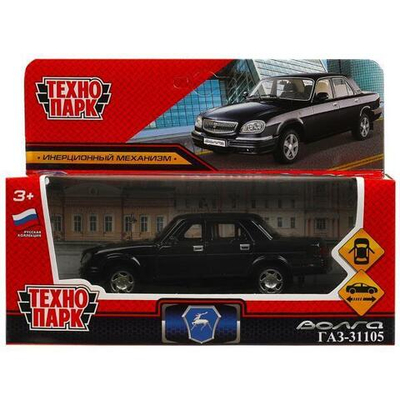 Модель ин. мет. "ГАЗ-31105 Волга" 12см, двери, багаж, черный, коробка 3110-12-BK (Технопарк)