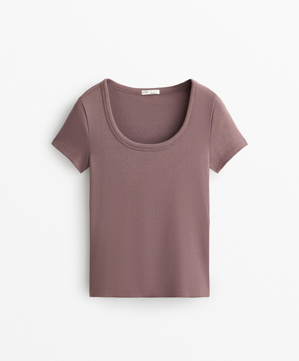 Oysho Футболка в рубчик с круглым вырезом из плотной ткани с модалом, светло-сиреневый