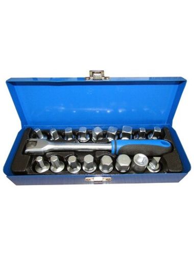 Набор для маслосливных пробок,3/8''18пр(насадка 6-гр:8,9,10,12,14,17мм насадка 4-гр:7,8,10,11,12,13,14мм,5/16'',3/8''гол. 4-гр 10мм насадка 3-гр 10мм) RockForce##Rock FORCE RF-33111518