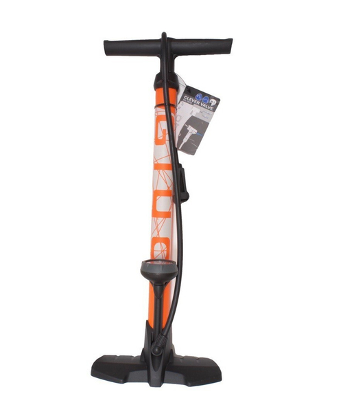 Насос GIYO ручной-напольный, под ниппель AV/FV, max 160 psi/11 bar, 24см, манометр, пластик, оранжевый