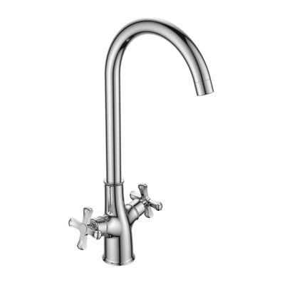 Смеситель DECOROOM DR52028 двуручный  для кухни с высоким повортным изливом