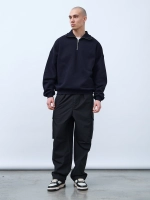 Свитшот с воротником на молнии с начесом (темно-синий)