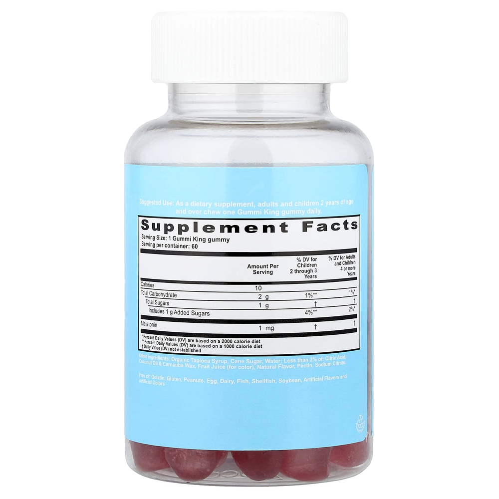 GummiKing, мелатонин для детей, со вкусом клубники, 1 мг, 60 жевательных мармеладок