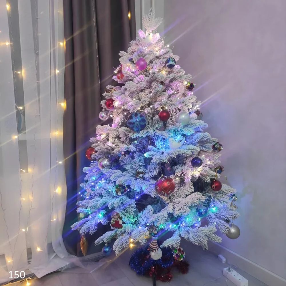 Заснеженная елка с гирляндой «Камчатская» теплый свет (Литая+пвх) 120 см / 1,2 м