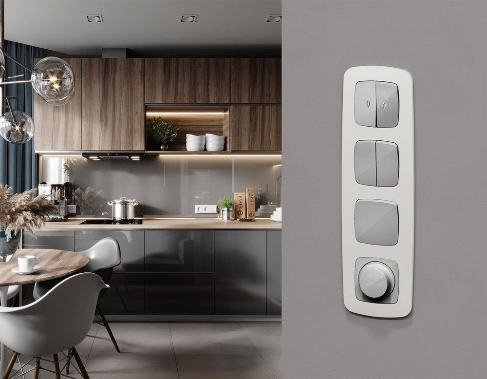 MO401030 Комплект механизма 1-кл перекрестного выключателя OMEGA Серебро глянец QUANT (OP4010, VM112)