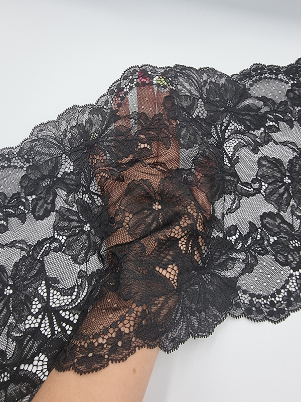 Кружево эластичное черное КС49 (22 см)