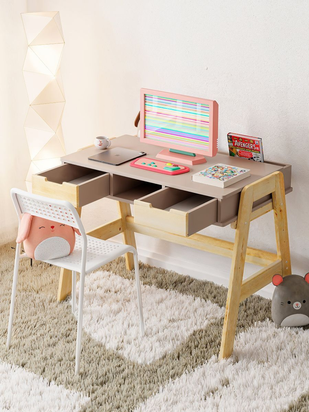 Письменный стол Чек с 2 ящиками, сосна/персидский