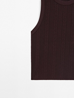 Massimo Dutti Топ из ажурной ткани с круглым вырезом, бордо
