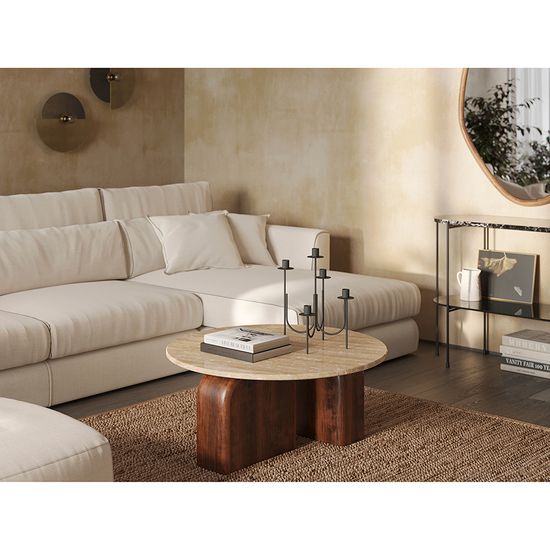 Столик кофейный torhill, D80 см, бежевый/орех