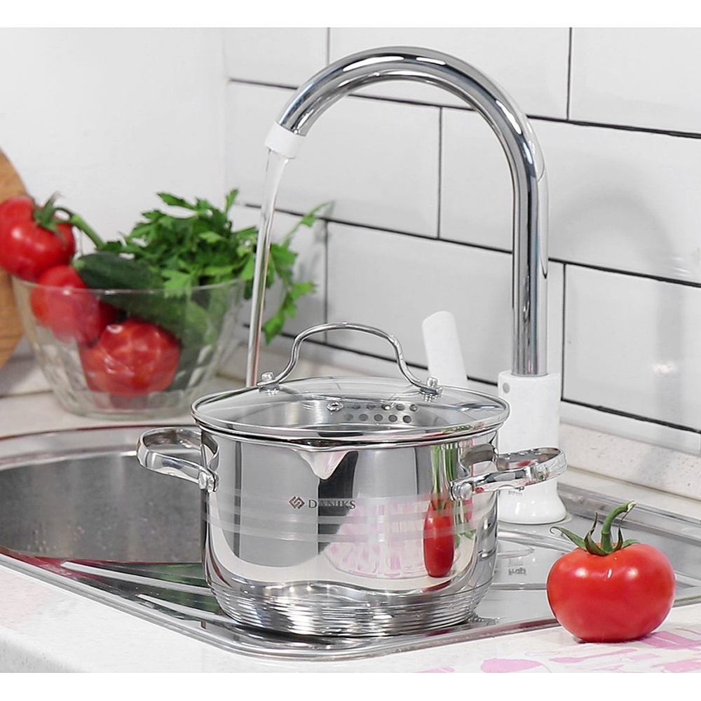 Кастрюля нерж, 2.9 л, с крыш, Daniks, Токио, SD- A87-18, индукц