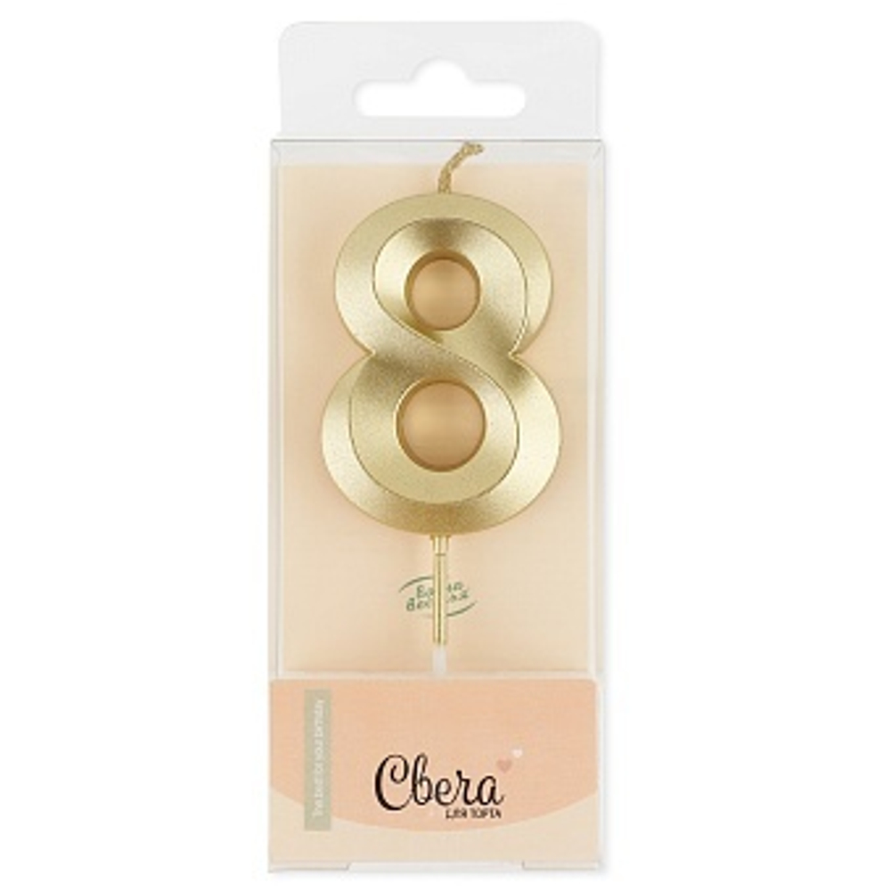 Свеча Цифра 8 Грани Золото Металлик 4,2*6 + 4,5 см.