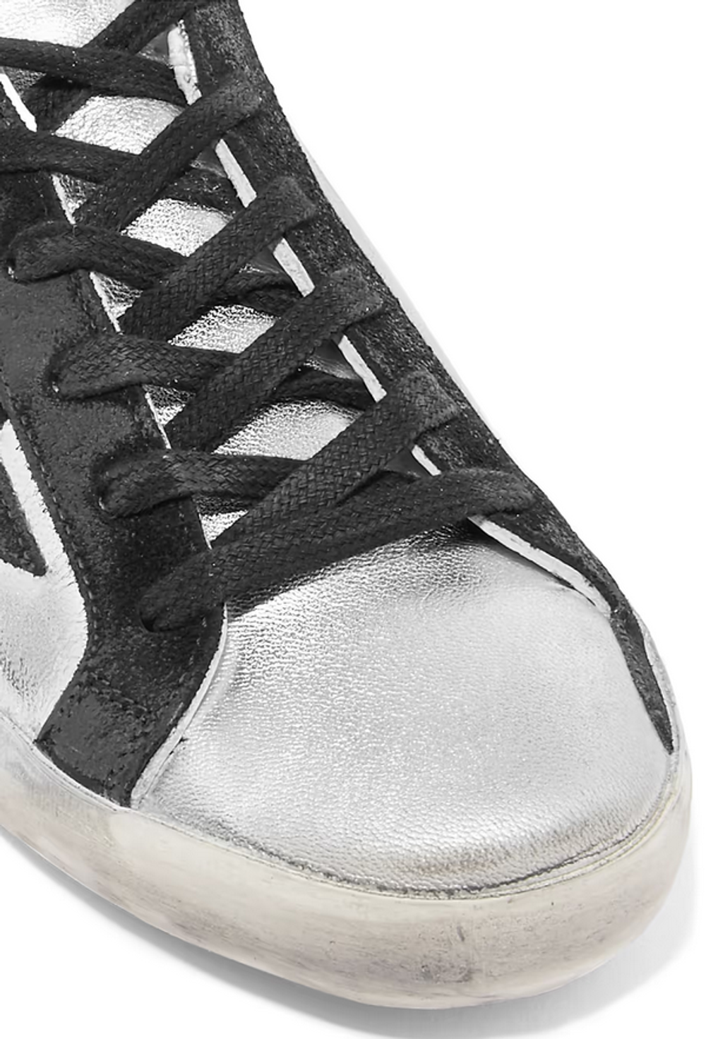 Кеды Golden Goose Superstar distressed metallic leather and suede sneakers