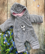 Комплект на выписку 6 предметов велюр "Мишка" (Цвет: Серо-розовый)