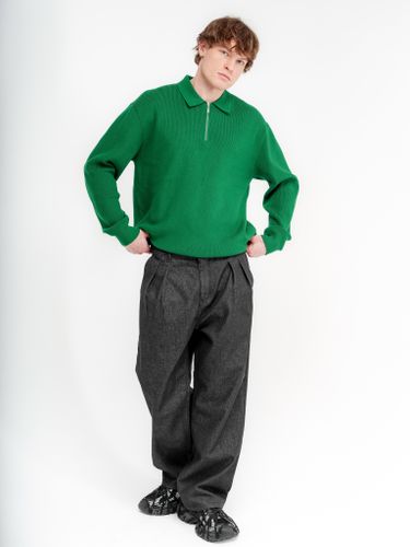 Зеленый джемпер LAINE с воротником-поло на молнии